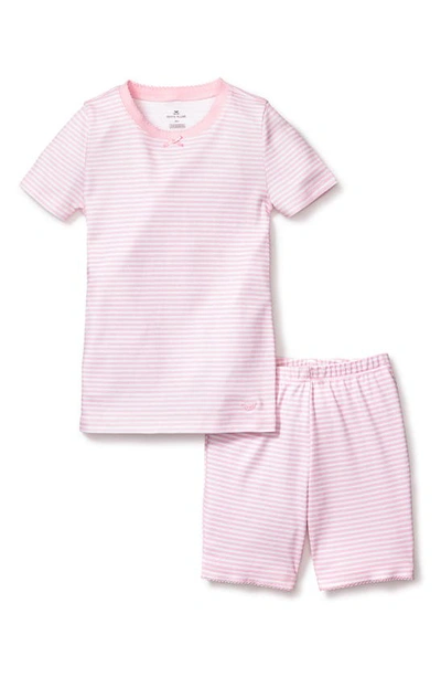 Shop Petite Plume Kids' Stripe Fitted Two-piece Pima Cotton Short Pajamas In Pink Stripe