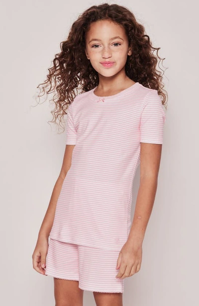Shop Petite Plume Kids' Stripe Fitted Two-piece Pima Cotton Short Pajamas In Pink Stripe