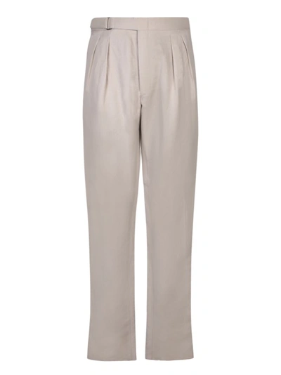Shop Canali Linen And Silk Trousers In Neutrals