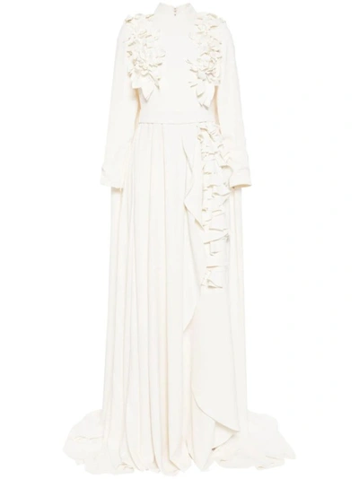 Shop Saiid Kobeisy Crepe Kaftan With 3d Laser Cut Embroidery In White