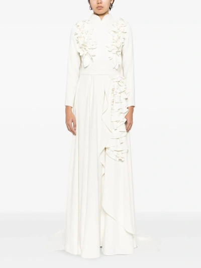 Shop Saiid Kobeisy Crepe Kaftan With 3d Laser Cut Embroidery In White