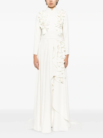 Saiid Kobeisy Crepe Kaftan With 3d Laser-cut Embroidery In White