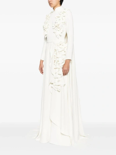 Shop Saiid Kobeisy Crepe Kaftan With 3d Laser Cut Embroidery In White