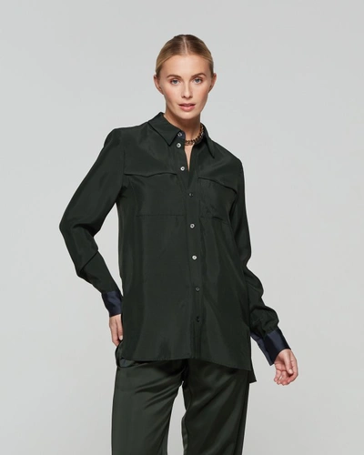 Shop Serena Bute Matte Satin Utility Shirt - Forest Green In Black