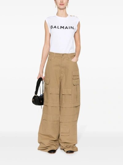 Balmain Button-detail Logo-print Tank Top In White