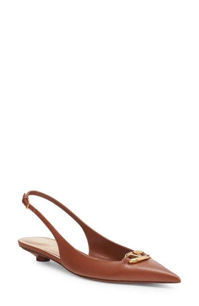 Shop Valentino Vlogo Moon Pointed Toe Slingback Pump In Tobacco