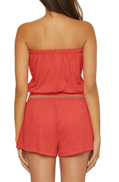 Soluna Strapless Drawstring Waist Cover-up Romper In Coral