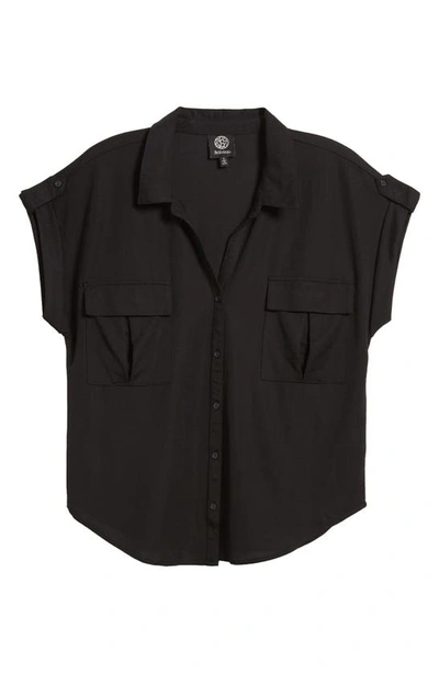 Shop Bobeau Utility Short Sleeve Button-up Shirt In Black