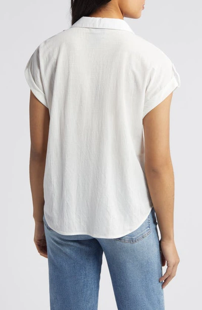 Shop Bobeau Utility Short Sleeve Button-up Shirt In White