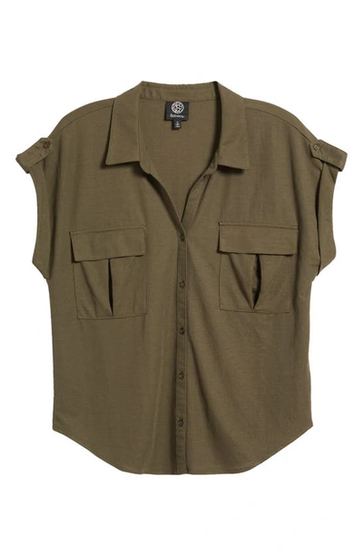 Shop Bobeau Utility Short Sleeve Button-up Shirt In Olive