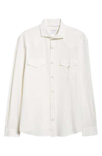 Shop Brunello Cucinelli Linen & Cotton Snap-up Shirt In C828 Off White