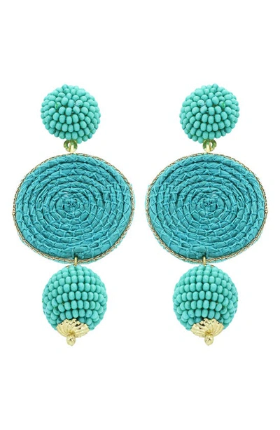 Shop Panacea Bead & Raffia Drop Earrings In Turquoise