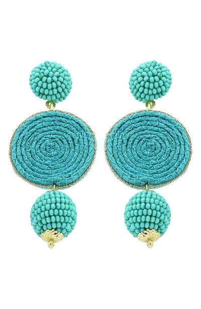 Panacea Bead & Raffia Drop Earrings In Turquoise