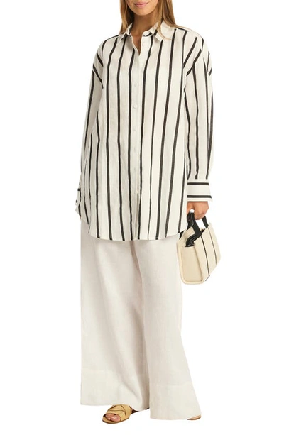 Shop Sea Level Corfu Stripe Cover-up Shirt In Black