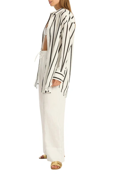 Sea Level Corfu Stripe Cover-up Shirt In Black