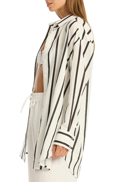 Sea Level Corfu Stripe Cover-up Shirt In Black