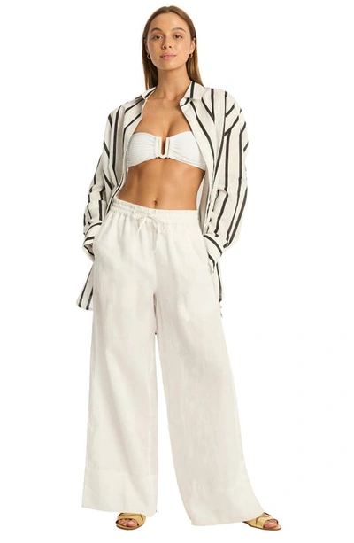 Sea Level Corfu Stripe Cover-up Shirt In Black