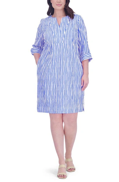 Shop Foxcroft Vena Stripe Crinkle Shift Dress In Cornflower