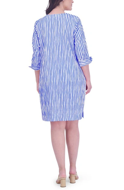 Shop Foxcroft Vena Stripe Crinkle Shift Dress In Cornflower