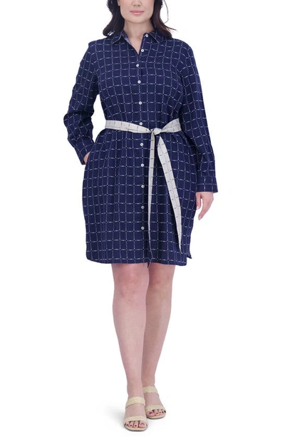 Shop Foxcroft Rocca Dot Print Long Sleeve Cotton Shirtdress In Navy