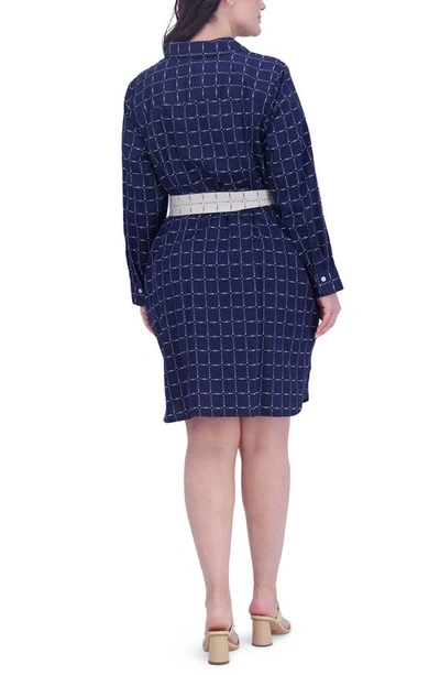 Foxcroft Rocca Dot Print Long Sleeve Cotton Shirtdress In Navy