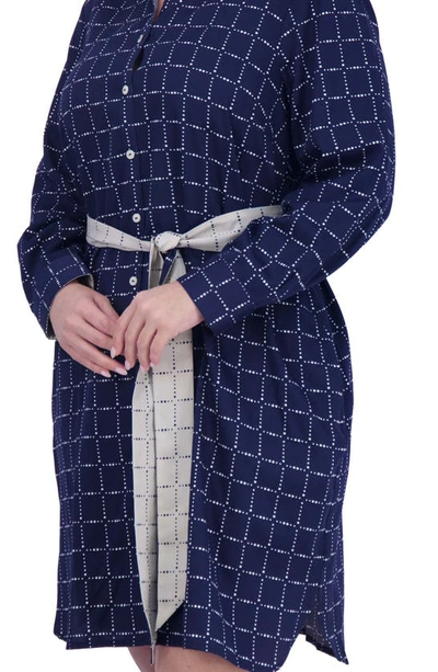 Foxcroft Rocca Dot Print Long Sleeve Cotton Shirtdress In Navy