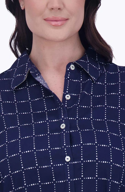 Foxcroft Rocca Dot Print Long Sleeve Cotton Shirtdress In Navy