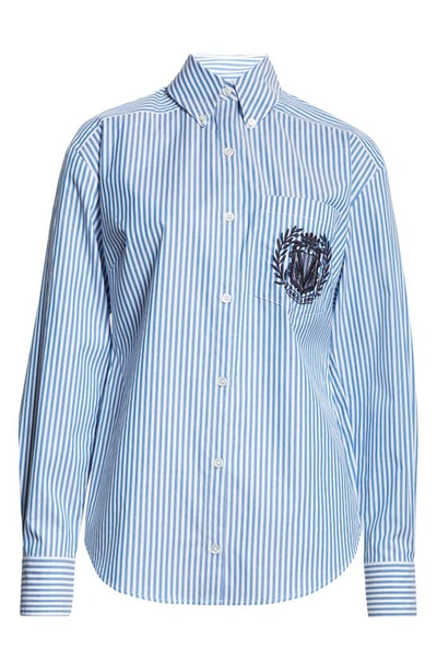 Shop Veronica Beard Daroda Stripe Cotton Poplin Button-up Shirt In Blue White Stripe