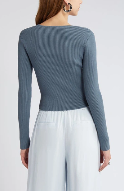 Open Edit Luxe Sculpt Square Neck Long Sleeve Top In Blue Weather
