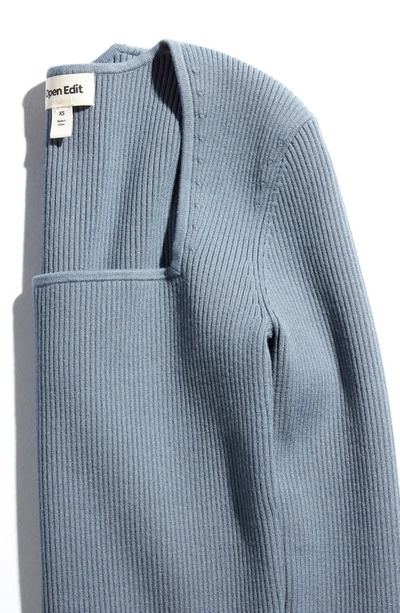 Open Edit Luxe Sculpt Square Neck Long Sleeve Top In Blue Weather