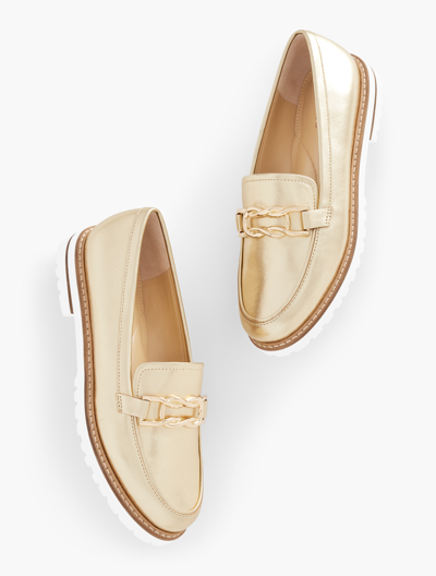 Shop Talbots Laura Link Leather Loafers - Metallic - Gold - 9 1/2 M