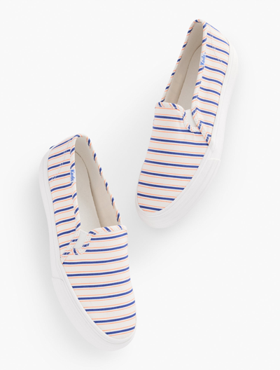 Shop Keds Â® Double Decker Slip-on Canvas Sneakers - White/blue - 9m - 100% Cotton Talbots In White,blue