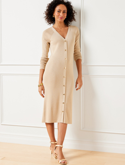 Shop Talbots Button Front Ribbed Sweater Dress - Gold Camel - X