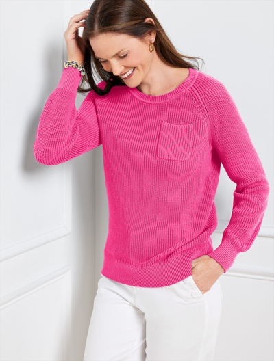 Shop Talbots Plus Size - Patch Pocket Crewneck Sweater - Vivid Pink - 1x