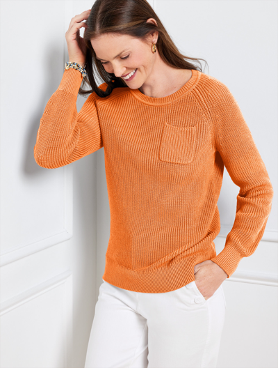 Talbots Plus Size - Patch Pocket Crewneck Sweater - Sunlit Coral - 3x  In Sunlit Coral
