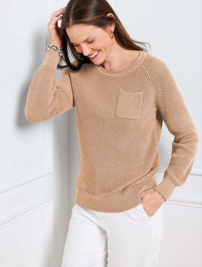 Shop Talbots Plus Size - Patch Pocket Crewneck Sweater - Fawn Heather - 3x