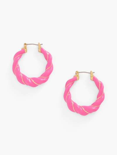 Shop Talbots Twisted Enamel Hoop Earrings - Pink Geranium/gold - 001  In Pink Geranium,gold