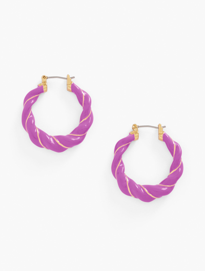 Shop Talbots Twisted Enamel Hoop Earrings - Vivid Mulberry/gold - 001  In Vivid Mulberry,gold