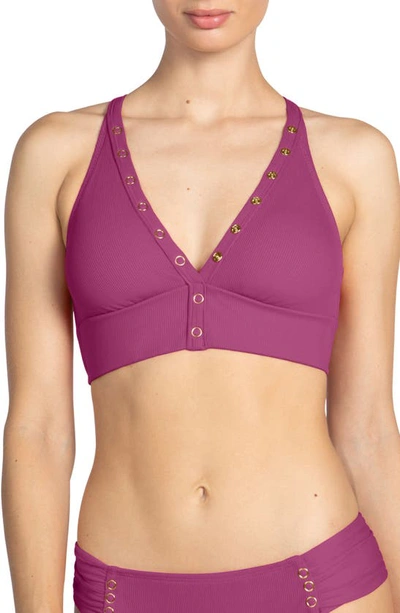 Shop Robin Piccone Amy D-cup Bikini Top In Lotus