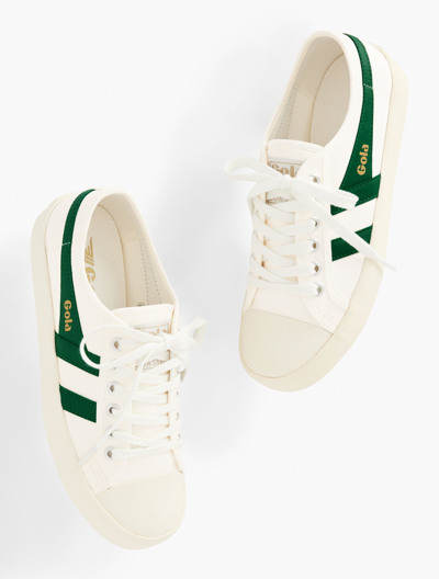 Talbots Â® Coaster Sneakers - Off White/green - 9 1/2 M - 100% Cotton  In Off White,green
