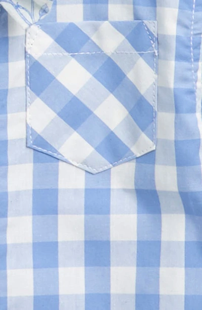 Shop Sammy + Nat Gingham Button-up Shirt, Solid Suspender Pants & Bow Tie Set In Blue