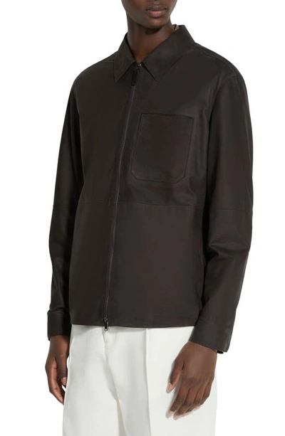 Shop Zegna Secondskin Nubuck Overshirt In Dark Brown