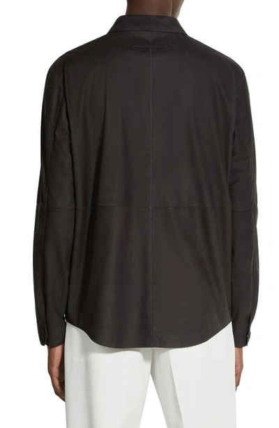 Zegna Secondskin Zip-front Nubuck Overshirt In Dark Brown