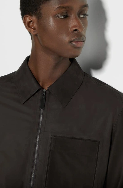 Zegna Secondskin Zip-front Nubuck Overshirt In Dark Brown