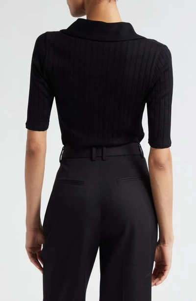 Vince Elbow-sleeve Silk Rib Polo Shirt In 001blk-black