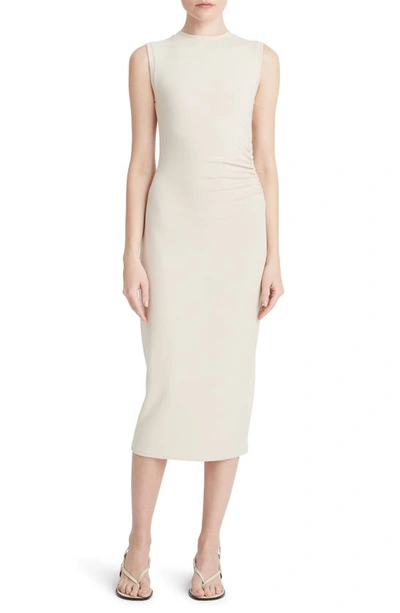 Shop Vince Side Ruched Sleeveless Knit Midi Dress In 270paf-pale Fawn