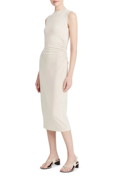 Shop Vince Side Ruched Sleeveless Knit Midi Dress In 270paf-pale Fawn