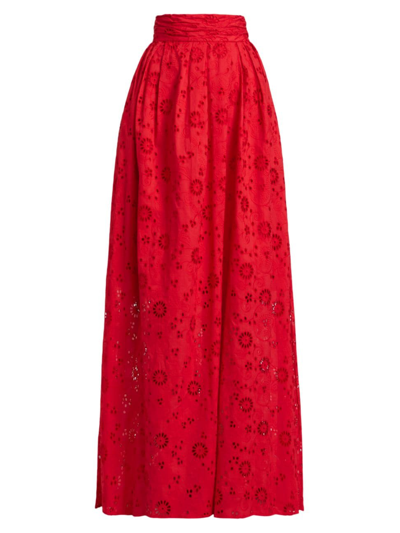 Shop Carolina Herrera Women's Cotton Eyelet Ball Skirt In Lacquer Red