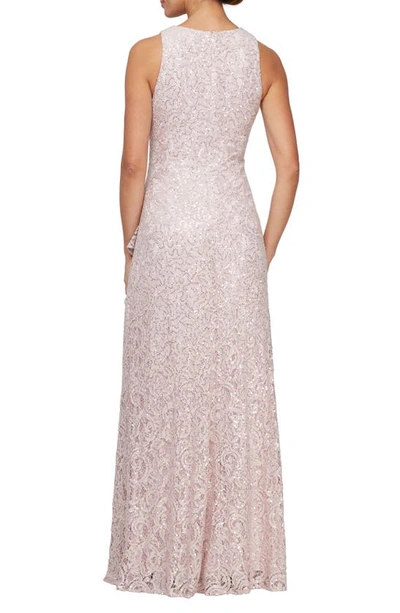 Alex Evenings Sequin Ruched Ruffle A-line Gown In Shell Pink