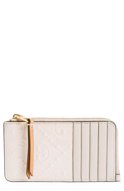 Shop Tory Burch T-monogram Embossed Zip Wallet In Light Cream